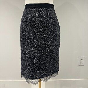 Rebecca Taylor Black Tweed Skirt with Lace Detail